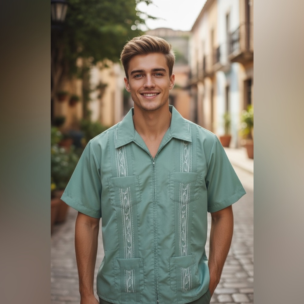 The Genuine Haband Guayabera Men’s Shirt 4 Pocket Vintage Y2K 90s Zipper Medium
